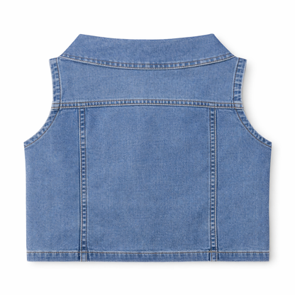 Denim Vest & Pleated Skirt Coord Set