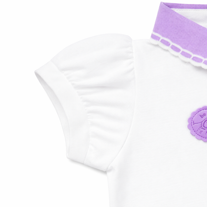 White Polo Tee with Contrast lilac Collar