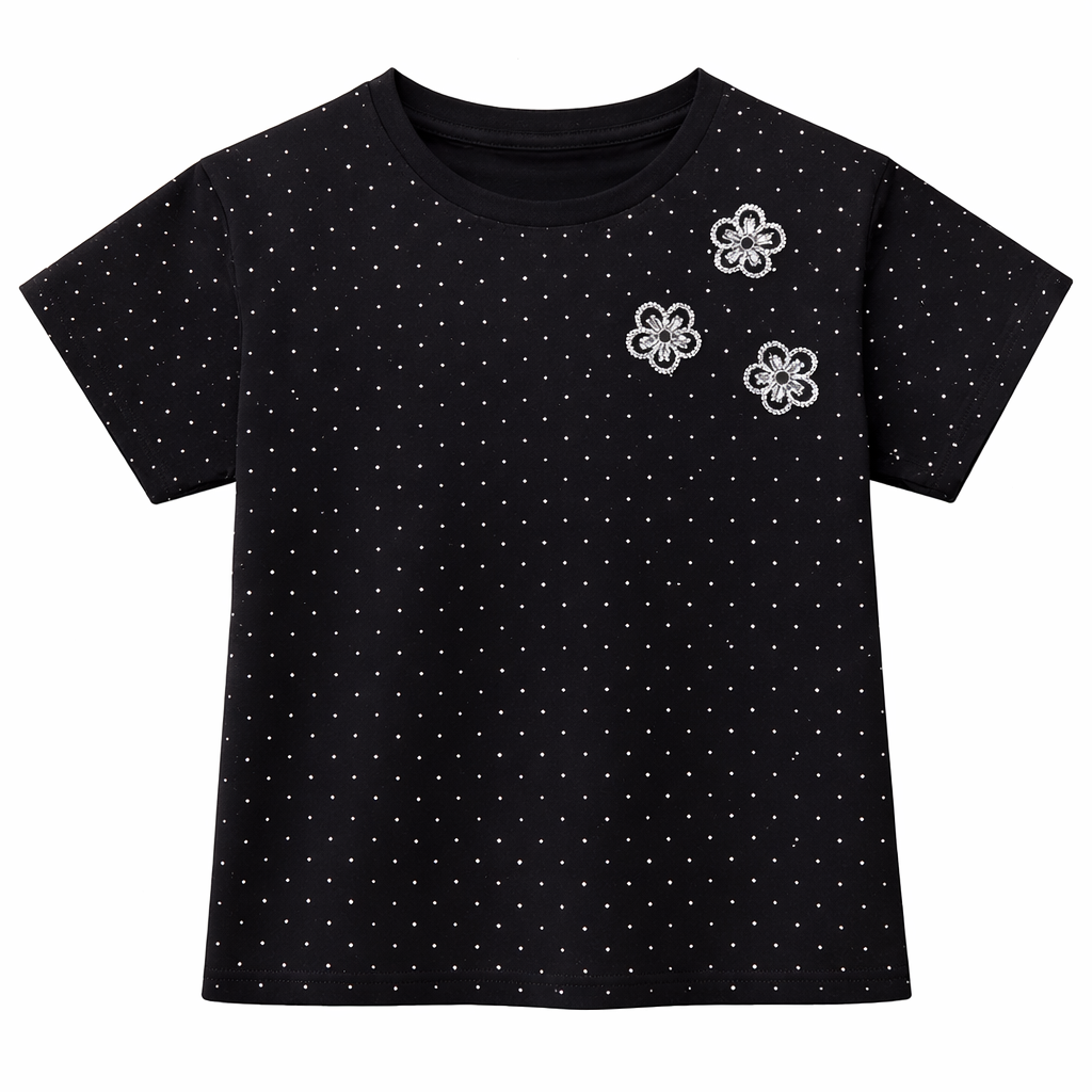 Black embellished polka Tee