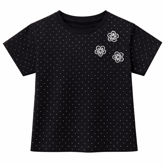 Black embellished polka Tee