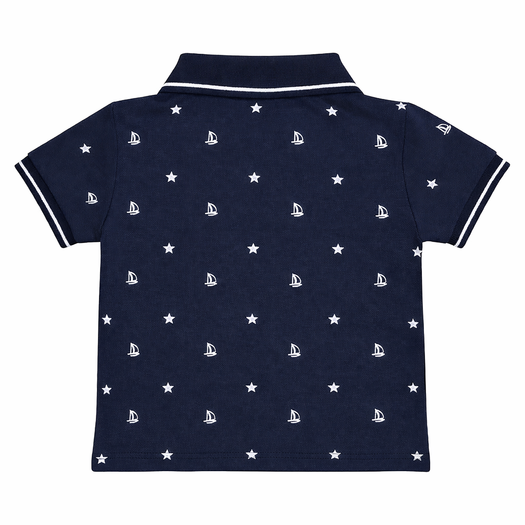 Navy Sailboat Print Polo Shirt