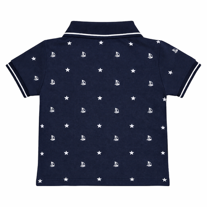 Navy Sailboat Print Polo Shirt