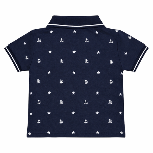Navy Sailboat Print Polo Shirt