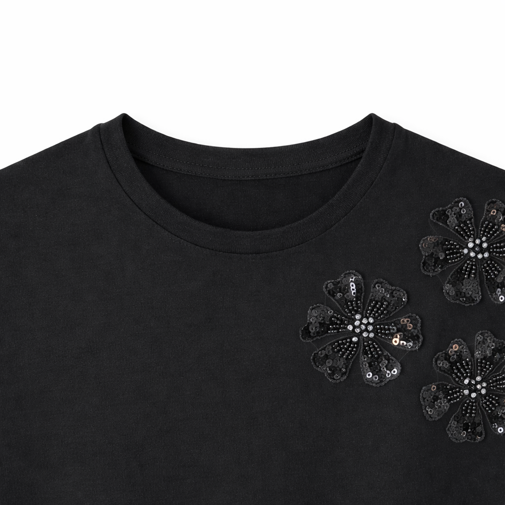 Black Floral Applique Tee