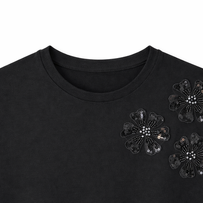 Black Floral Applique Tee