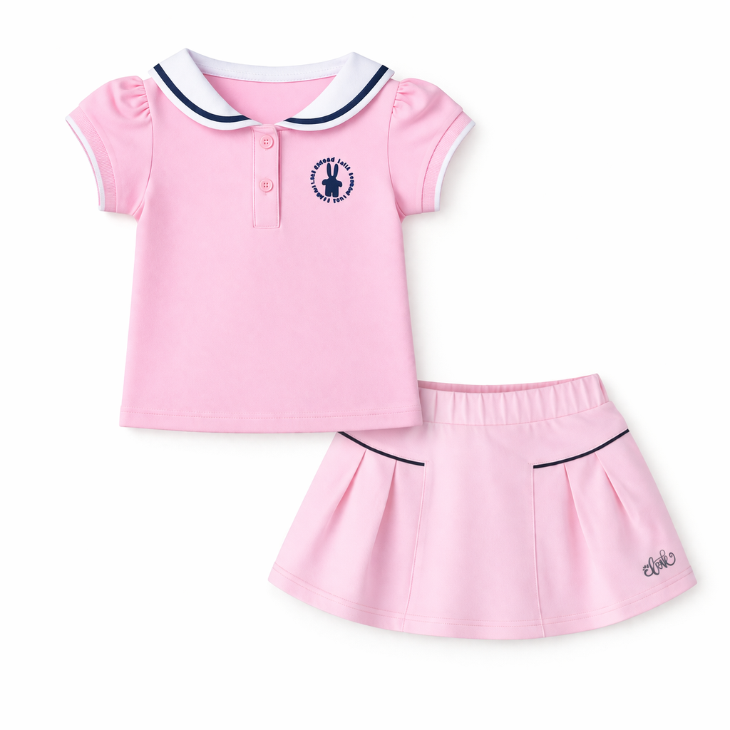 ⁠Pink Sailor Collar Skirt Set