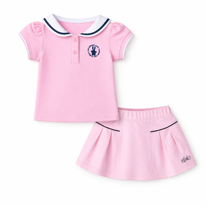 ⁠Pink Sailor Collar Skirt Set