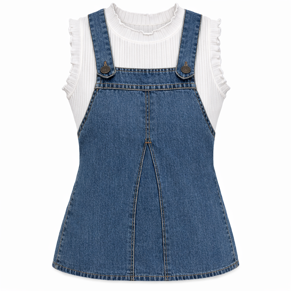 Denim Bow Pinafore Dress Set