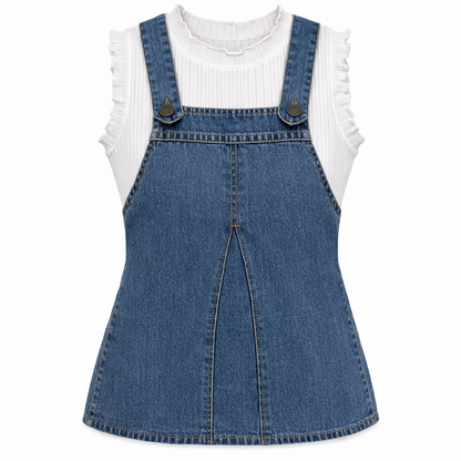 Denim Bow Pinafore Dress Set