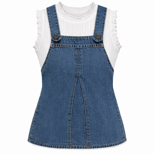 Denim Bow Pinafore Dress Set