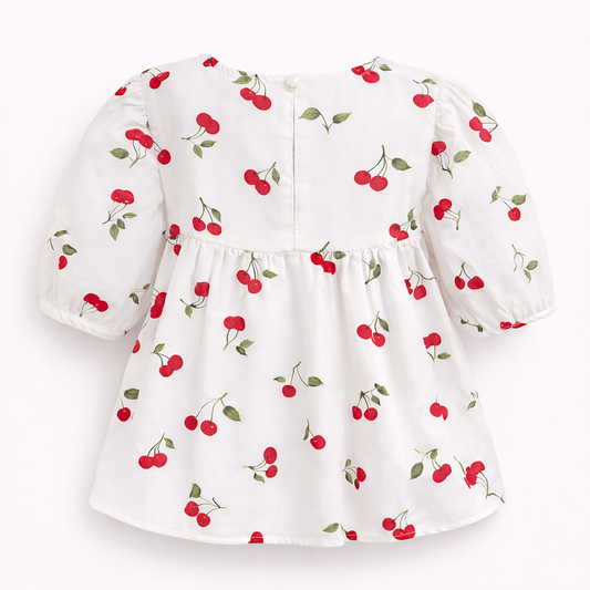 Red Cherry Print Ruffle Top