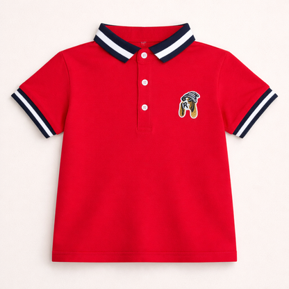 Dog motif Stripe Red Polo