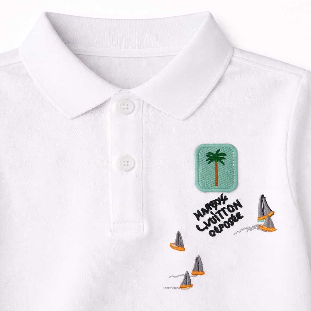 Happy Vacation white Polo Tee