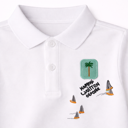 Happy Vacation white Polo Tee