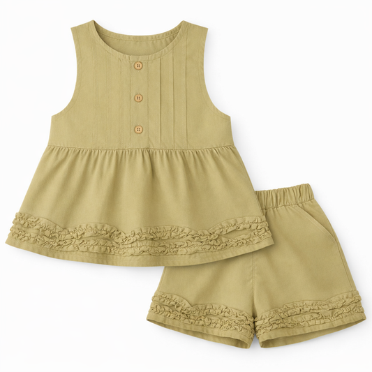 Olive Ruffle Coord Set