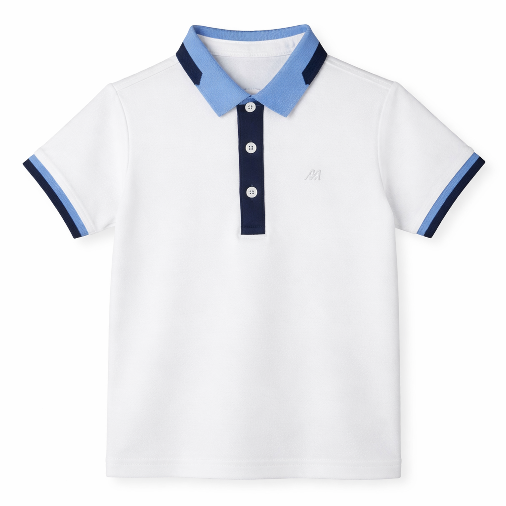 ⁠White Contrast Placket Polo Tee