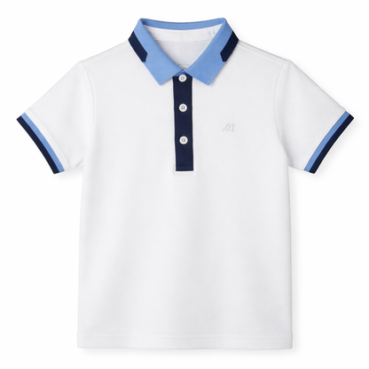 ⁠White Contrast Placket Polo Tee