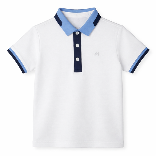 ⁠White Contrast Placket Polo Tee