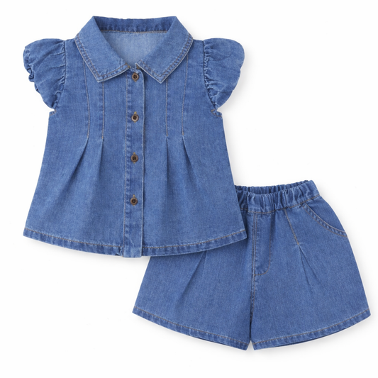 Denim Frill Sleeve Coord Set