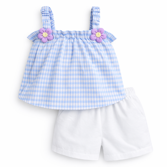 Blue Gingham Daisy Set
