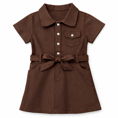 Cocoa Button-Front Belted Dress