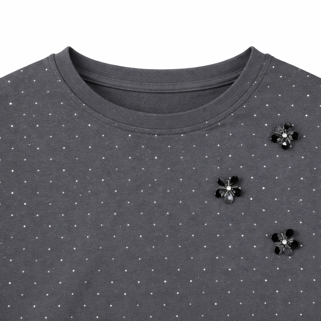 grey embellished polka Tee