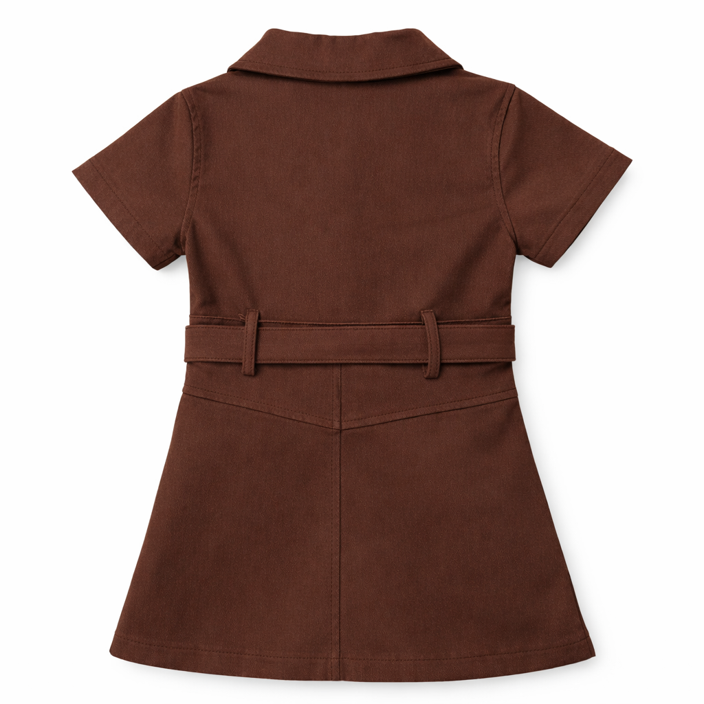 Cocoa Button-Front Belted Dress