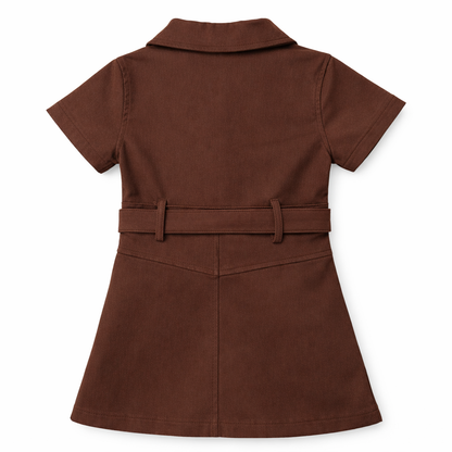 Cocoa Button-Front Belted Dress