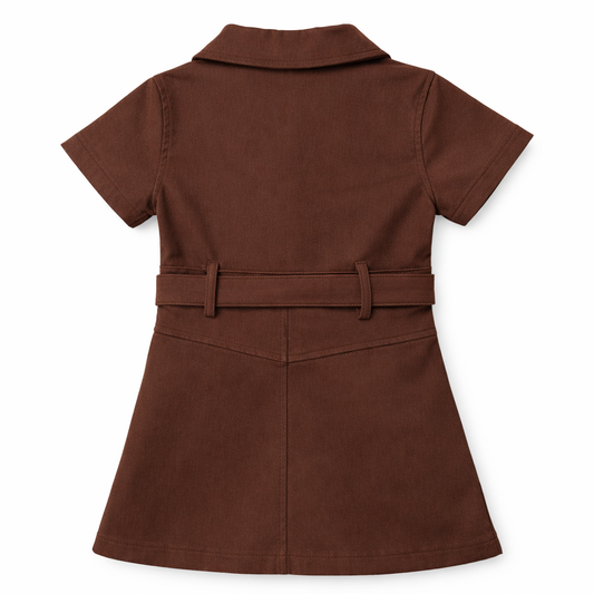 Cocoa Button-Front Belted Dress