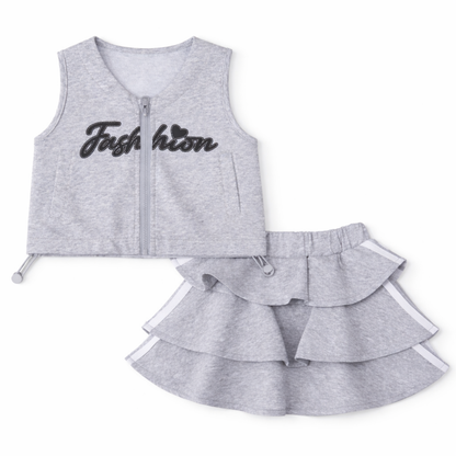 Grey Fashion Skirt Coord Set