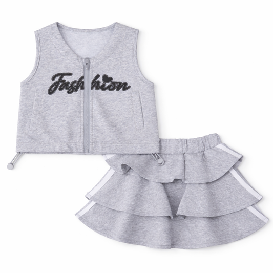 Grey Fashion Skirt Coord Set