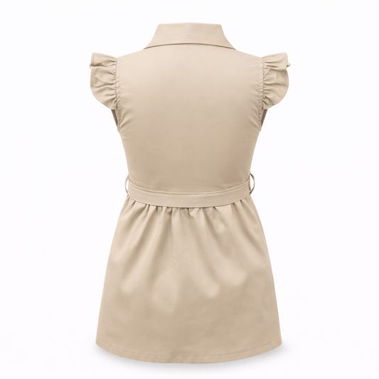 Beige Bow Accent Shirt Dress