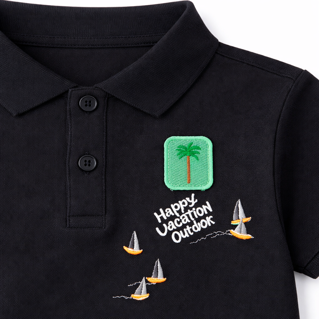 Happy Vacation black Polo Tee