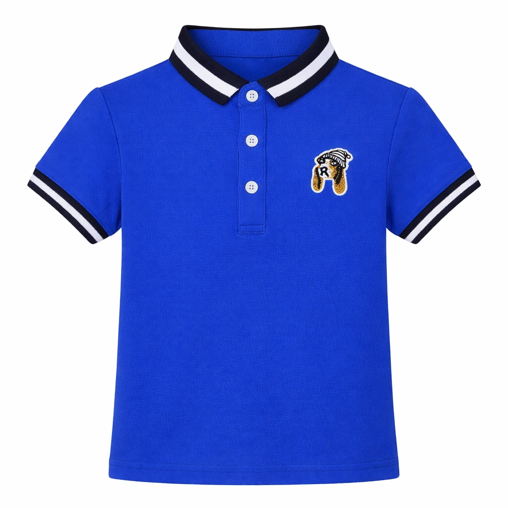 Dog motif blue polo