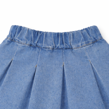 Denim Vest & Pleated Skirt Coord Set