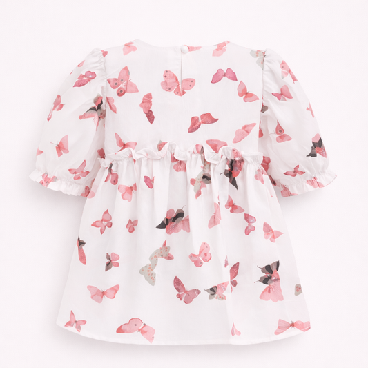 Pink Butterfly Print Top