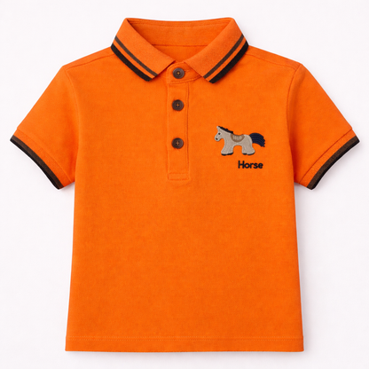 Boys Orange Horse Appliqué Polo T-Shirt