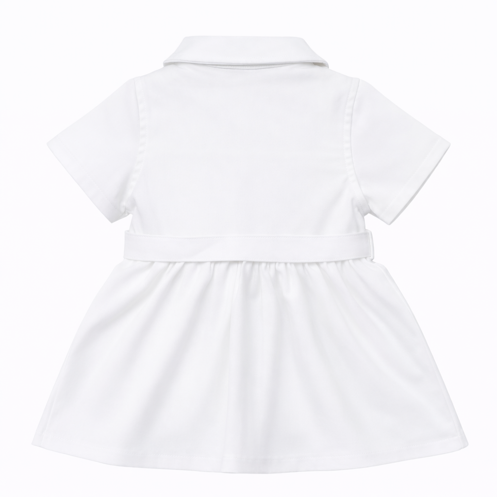 white Button-Down Belted Dress