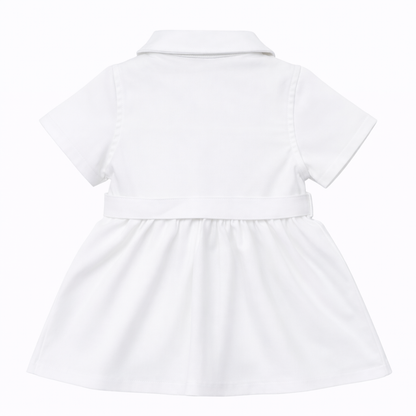 white Button-Down Belted Dress
