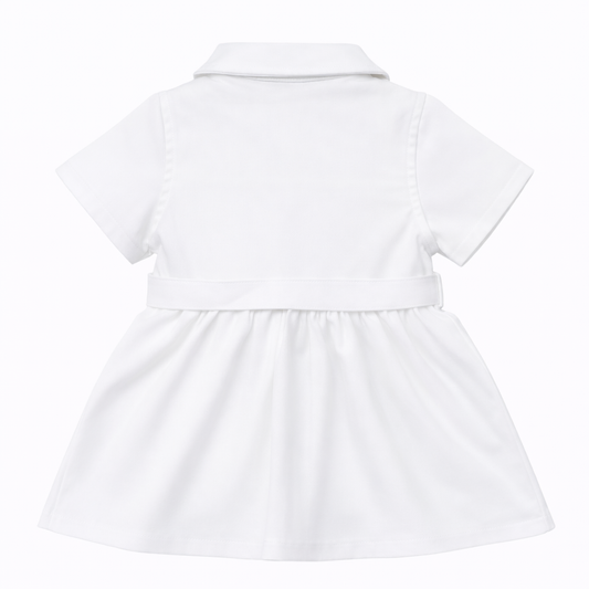white Button-Down Belted Dress