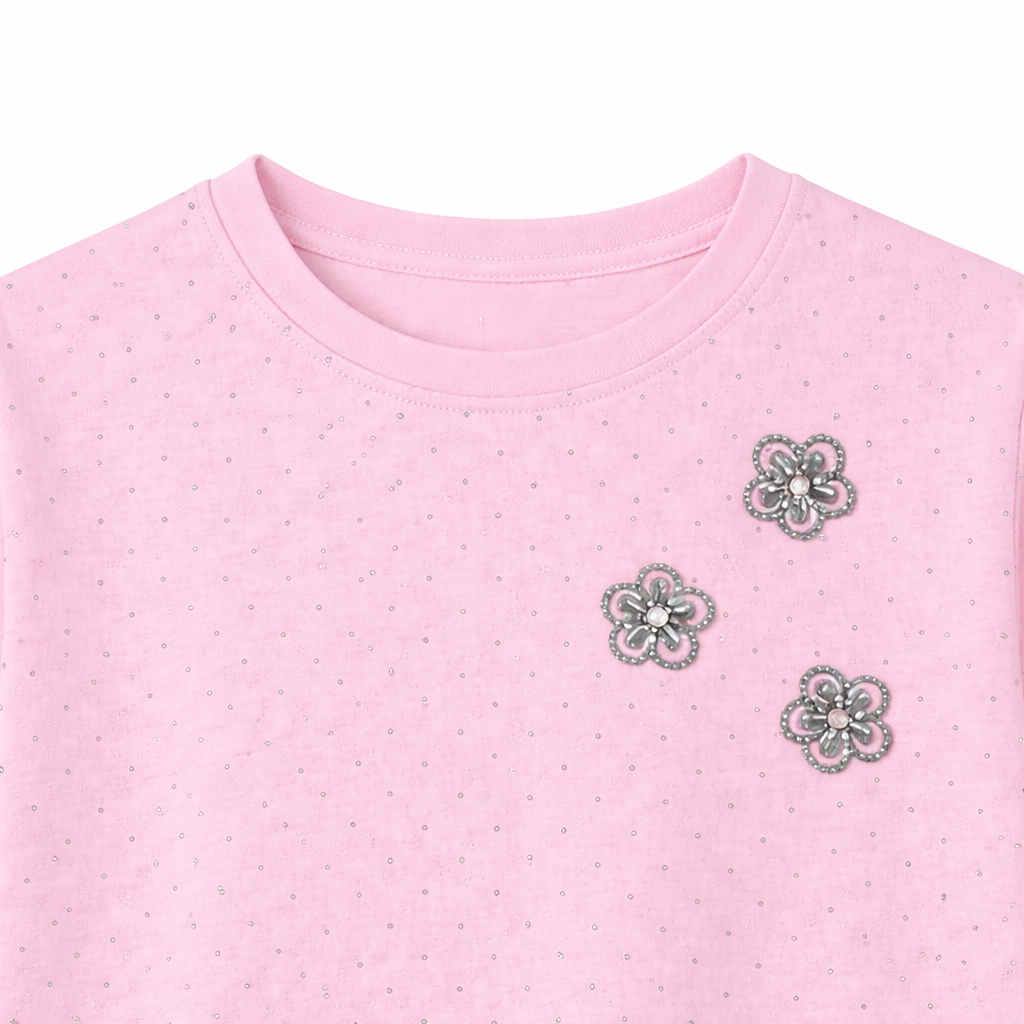 pink embellished polka floral Tee
