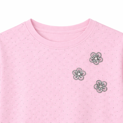 pink embellished polka floral Tee