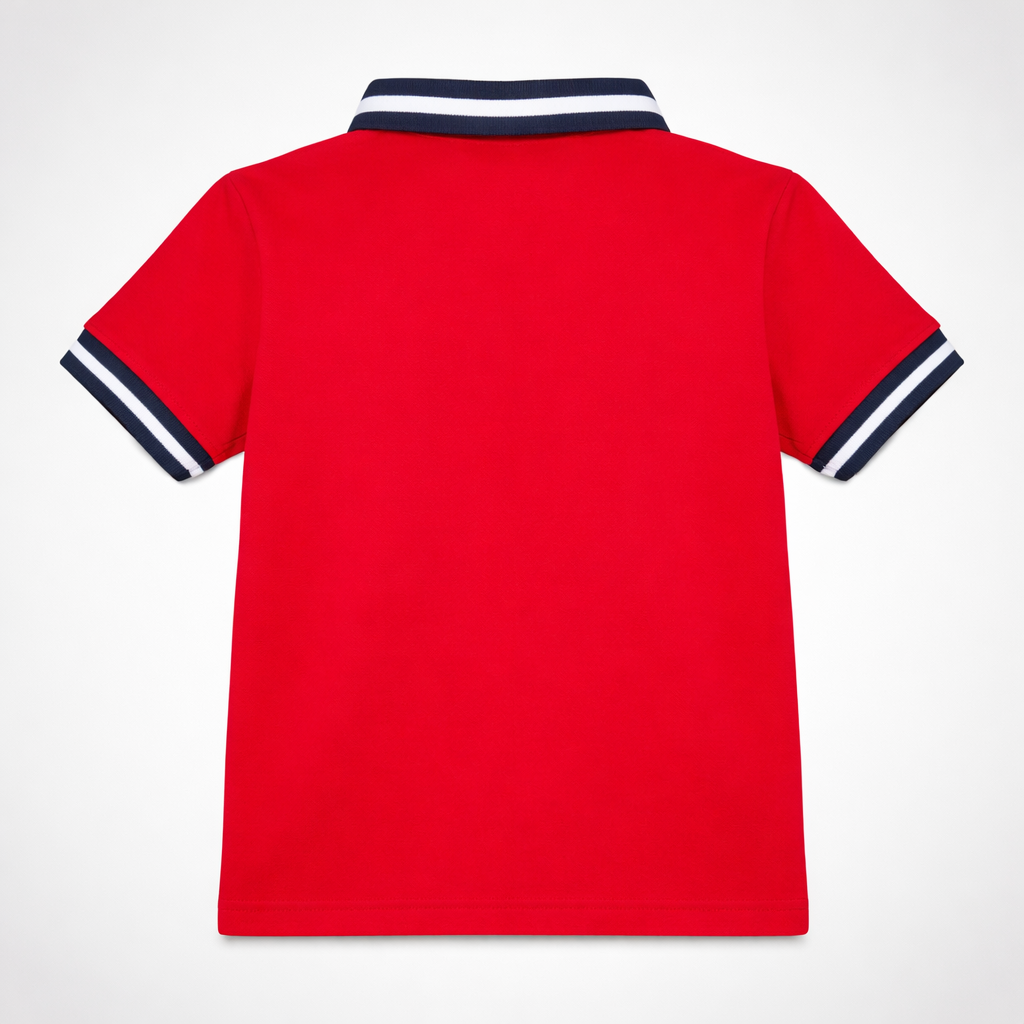 Dog motif Stripe Red Polo