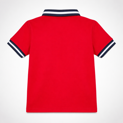 Dog motif Stripe Red Polo