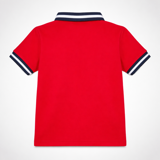 Dog motif Stripe Red Polo