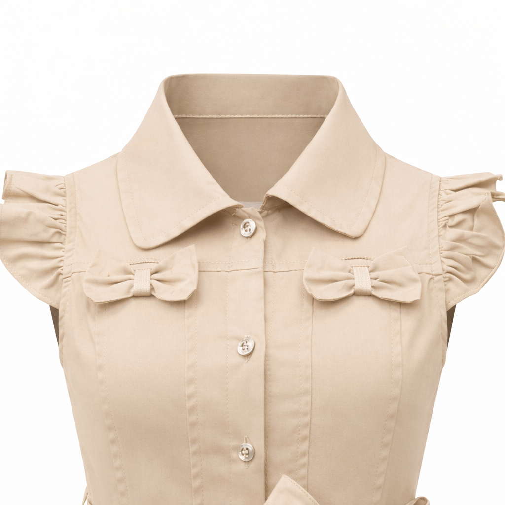 Beige Bow Accent Shirt Dress