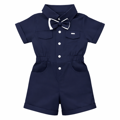 Navy Blue Bow Utility Romper