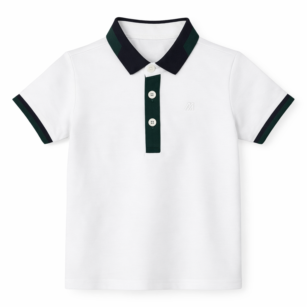 White Contrast Panel Polo Tee