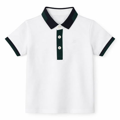 White Contrast Panel Polo Tee