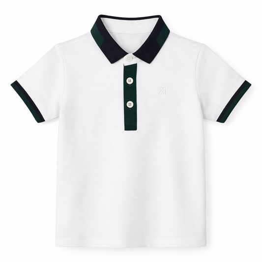 White Contrast Panel Polo Tee